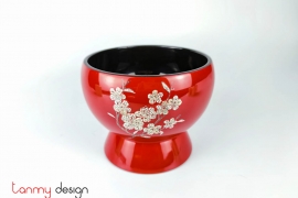 Red bowl attached with eggshell apricot flowers 18*H15cm
